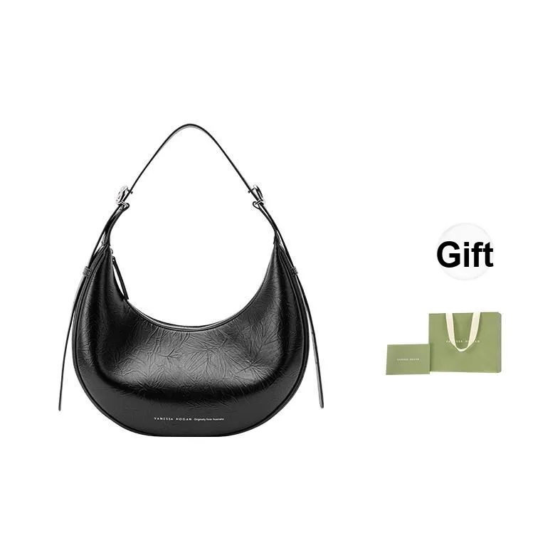 VANESSA HOGAN Vh Classic Series Cow Leather Crescent Bag Shoulder Bag Crossbody Bag Large Size Women's Black