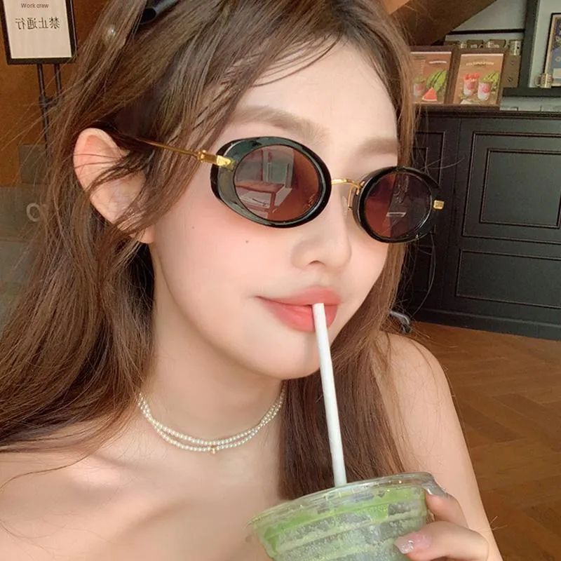 PRETTYALLUSION Metal Oval Sunglasses Women's-1