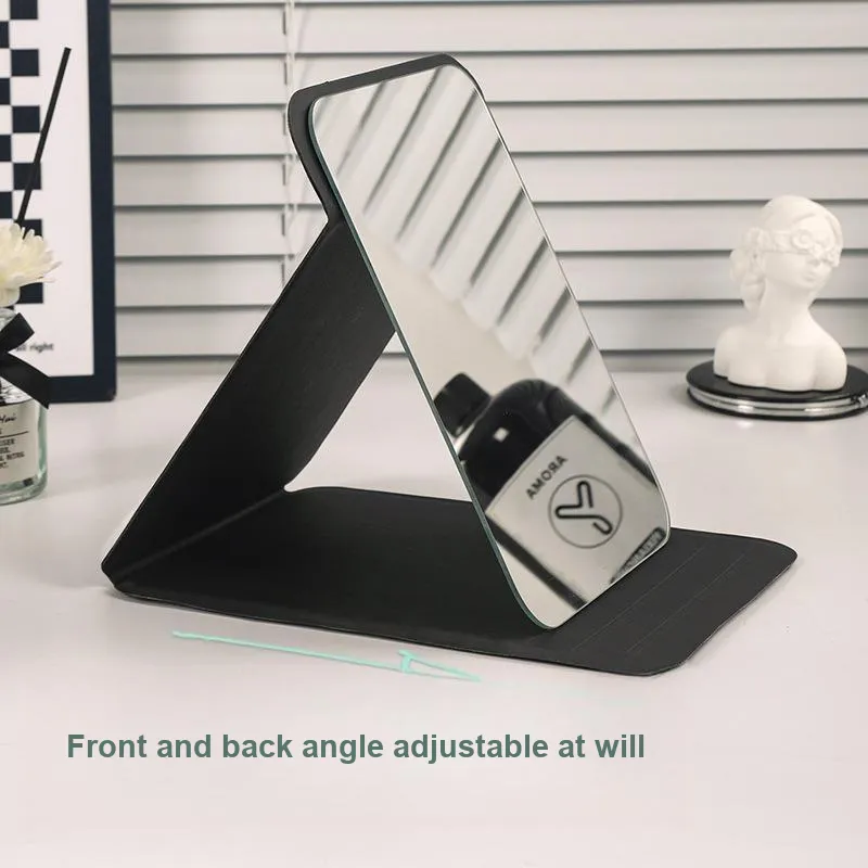 Love Of Wormwood Minimalist Style Large PU Leather Folding Tabletop Single Sided Mirror Refillable Makeup Mirror-3
