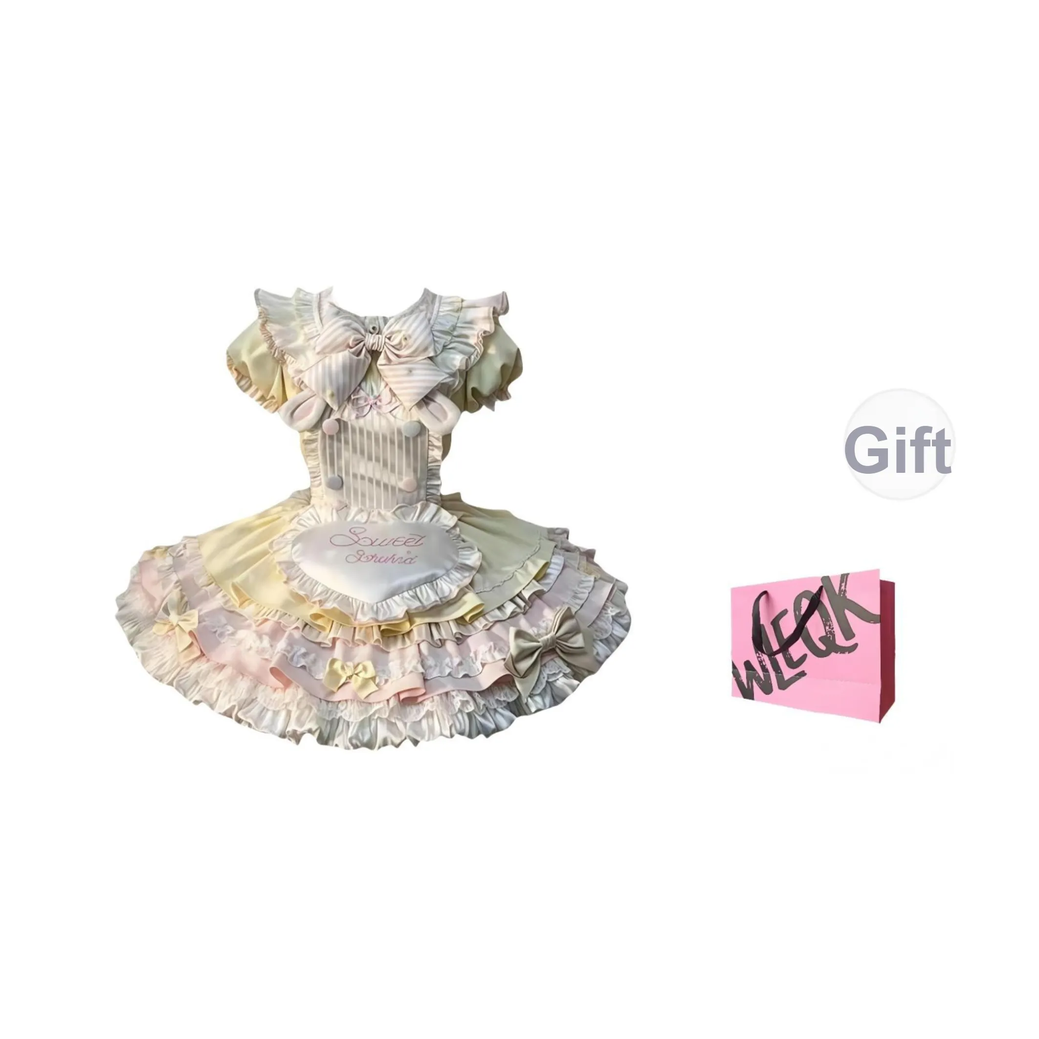 CTRTRC О+Фартук+Двойной Layer Помпон Большой Бант+Мороженое Шляпа Женские Лолита Платья