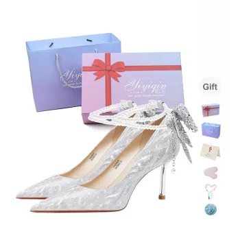 Take The Qin Slim Heel High Heels Women's Silver Gift Box Set