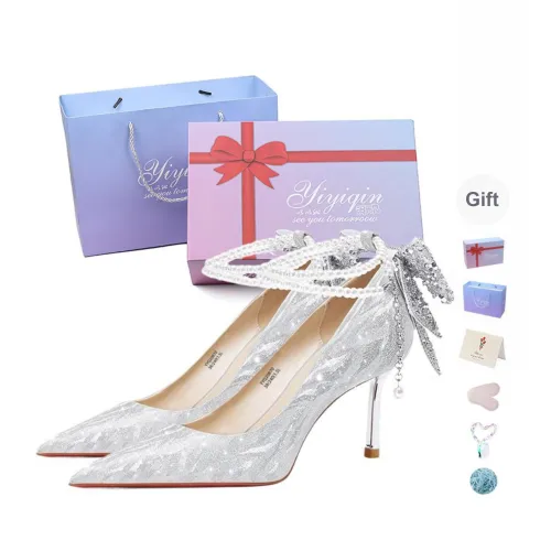 Take The Qin Slim Heel High Heels Women's Silver Gift Box Set
