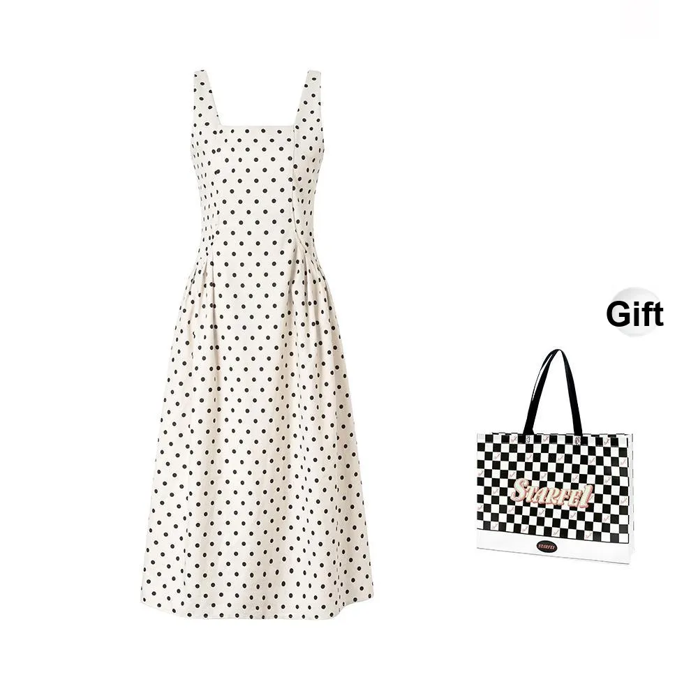 STARFEI Slip Dress Women's Ecru Polka Dot