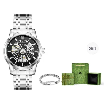 Corriberty Mechanical Movement Stainless Steel Strap Watch Men's Watches Black Dial
