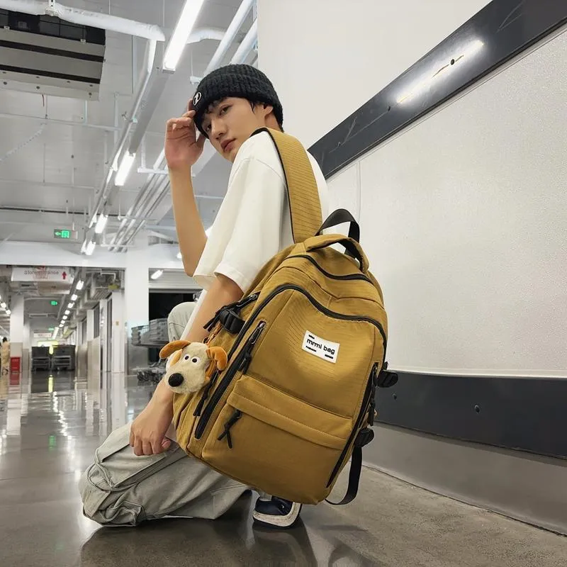 Deli Bear Nylon Backpack Regular Unisex Black/Green/Gray/Ginger Yellow/Red-16