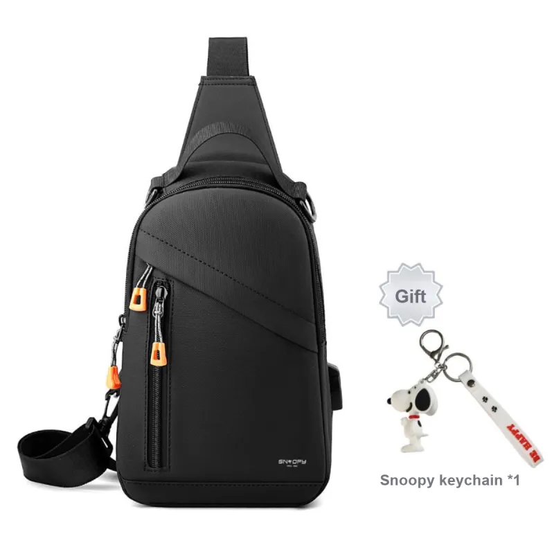SNOOPY Nylon Shoulder Bag Crossbody Bag Casual Small Sloping Bag Regular Unisex Black/Gray-0