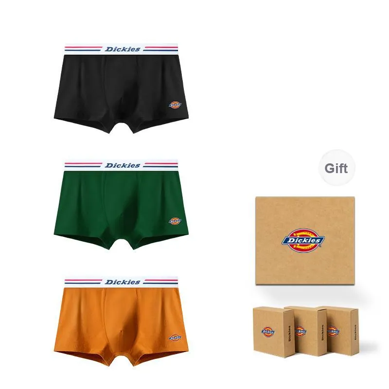 Dickies Underpants Men's Seamless Print LOGO Breathable Skin Friendly Sports Square Panty Gift Box Combo Set-2