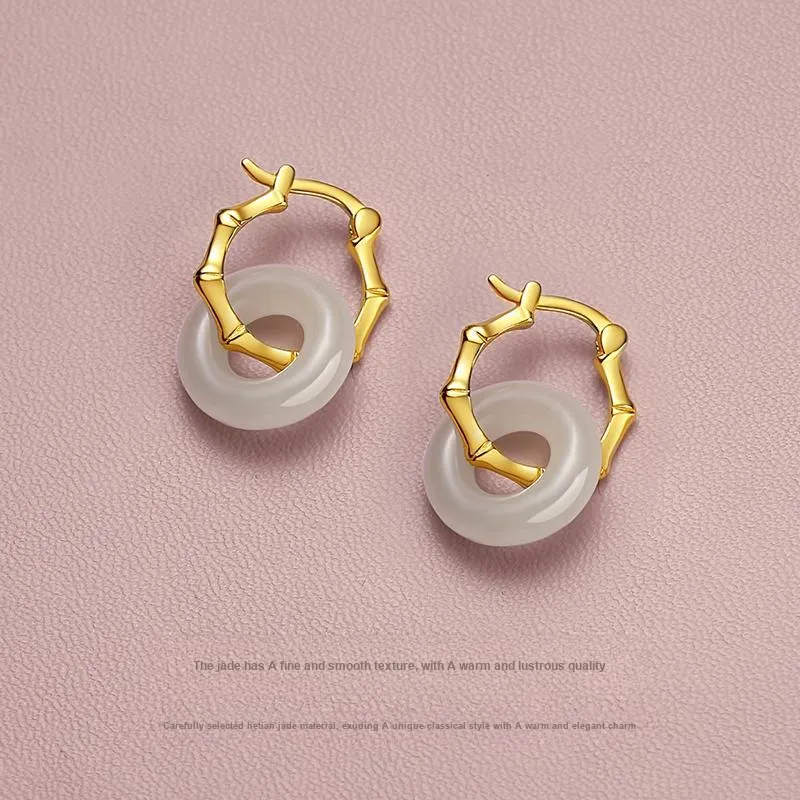 QIAOWUQIAONV Earrings Pale Greenish White Jade Women's-2