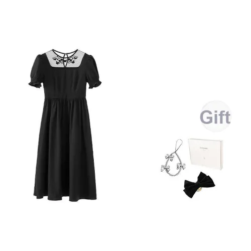 Fstudio Французский Кружево С утяжкой на талии MID Длина Короткий Рукав Платье Женское