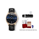 Blue, Black Dial with Black Leather Strap