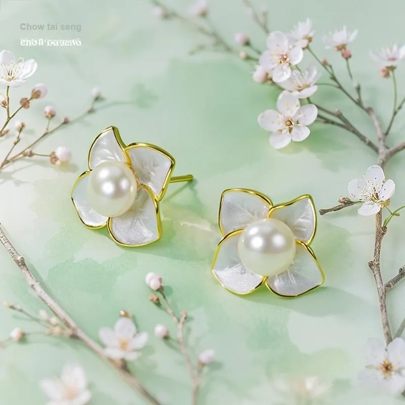 CHOW TAI SENG Pearl Floral Stud Earrings Women's-5