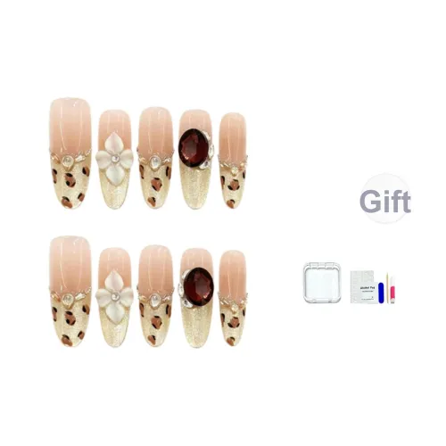 JINGCHANXUE AUTUMN Янтарный AUTUMN Зимний Янтарный Леопардовый принт False Nail Овал Позолоченный Градиентный 16mm