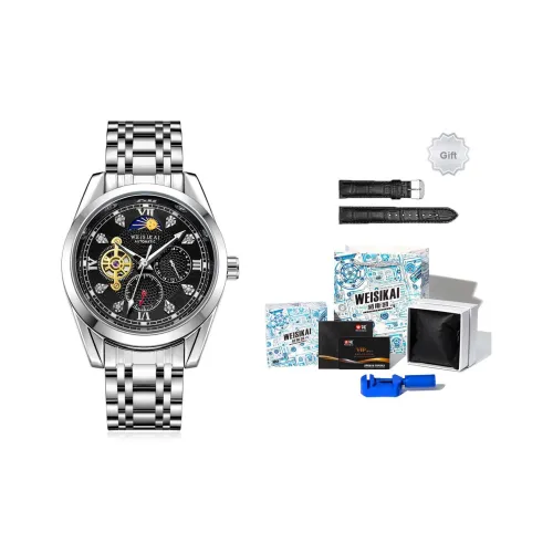 WSK Автоматический Механический Механизм Нержавеющая Сталь Ремешок Мужские Часы Белый Циферблат