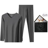 Men's Crew Neck Clothing Sets (Downpour Gray) Dralon Thermal/Seamless/Antibacterial Comfortable