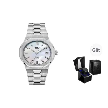 ROTARY Wrist Watch Automatic Mechanical Movement Stainless Steel Strap Mother-of-Pearl Color Watch Dial Women's Watch