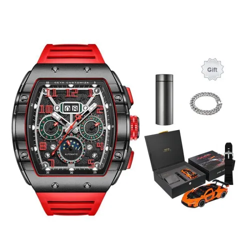 GEYA Automatic Mechanical Movement Silicone Strap Watch Men's Watches Black Dial