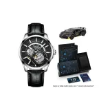 Silver Case Black Dial Black Leather Strap[Limited Sports Car Clothing Sets]