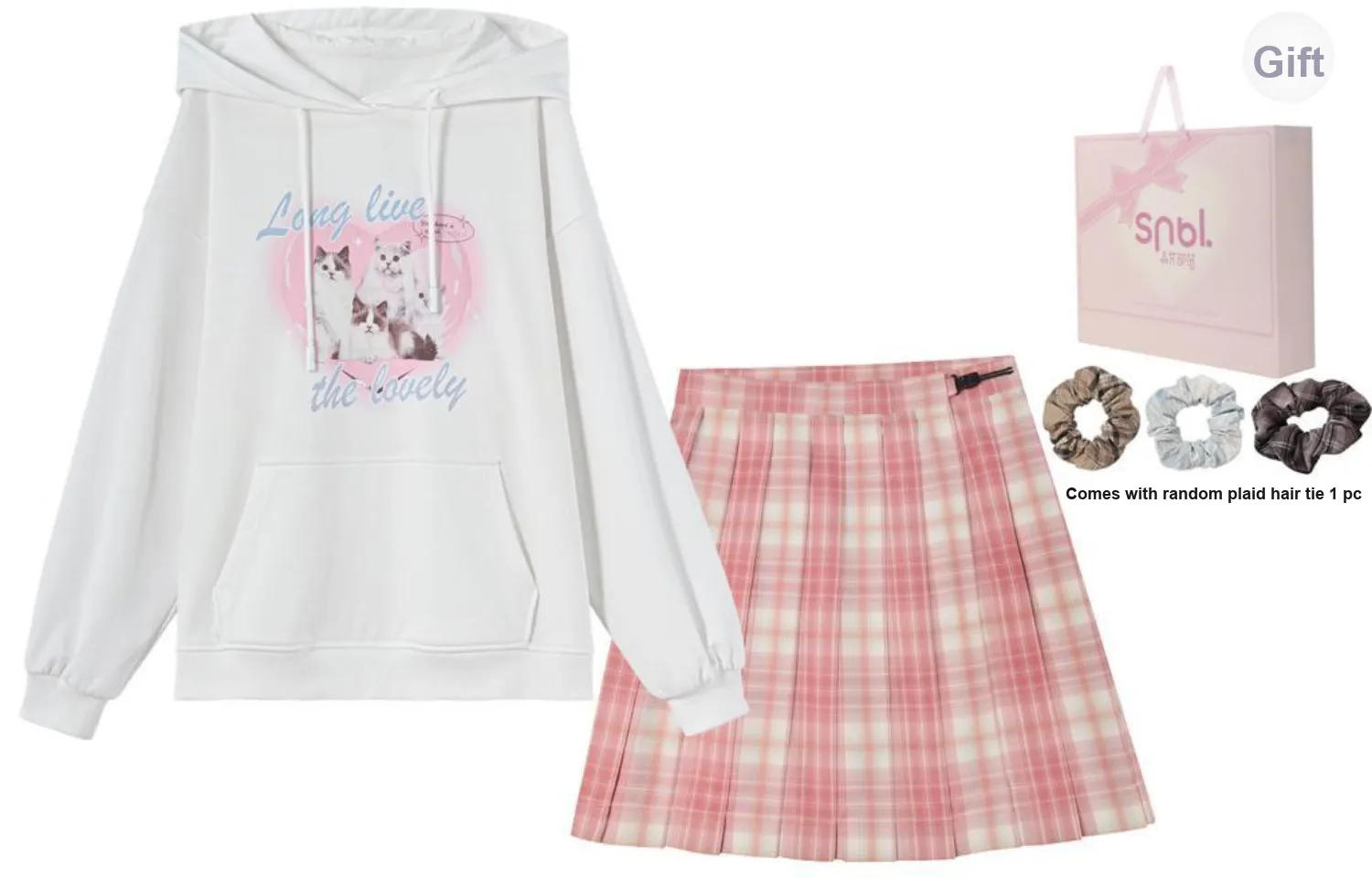 SNBL Two Piece Skirt Sets Women's White+Pink