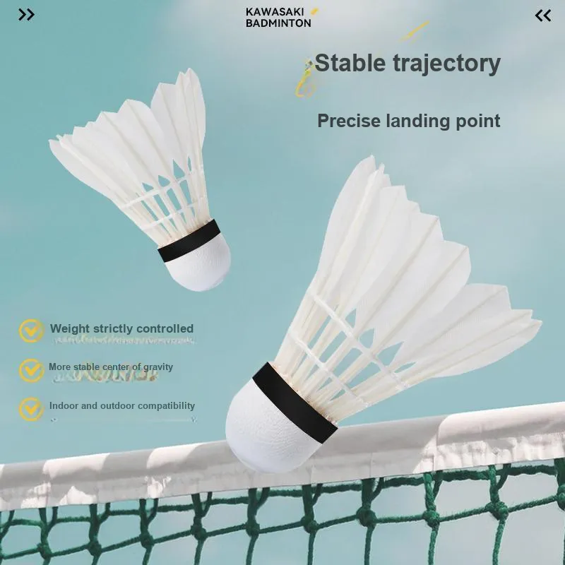 Kawasaki Training Series Small C Goose Feather Shuttlecock 3 Pack Goose Feather Big Board Goose Feather Shuttlecocks-7
