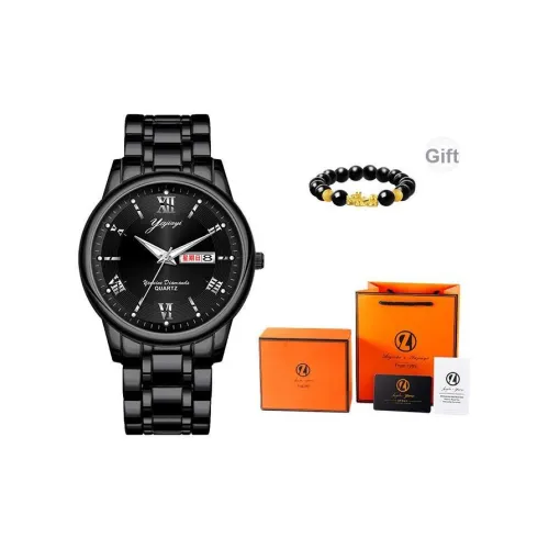 Yajiayi Кварцевый механизм стальной ремешок мужские часы черный циферблат