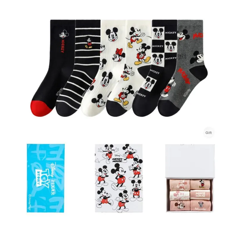 Disney Minnie Collection Mickey Collection Mid Calf Socks Unisex Box 6 Pack-4