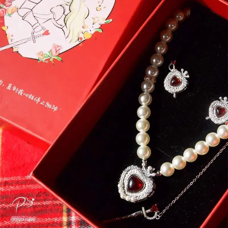 PARANOID PUPPY Pearl Glamorous Style Vintage Heart Necklace Women's-2