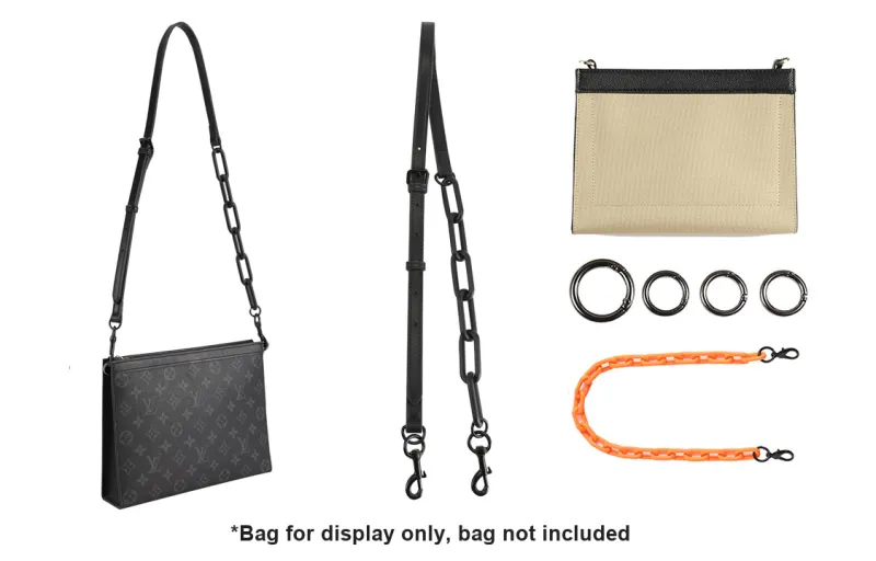 Cow Leather Shoulder Strap Clutch One Shoulder Chain Accessories Bag Strap Unisex Black-1