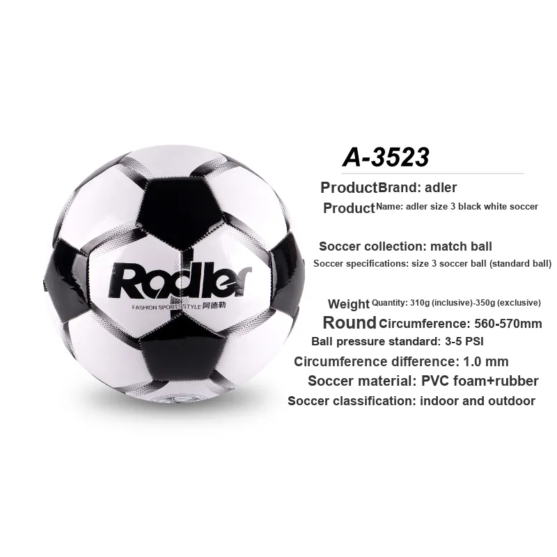 RADLER Size 3 Soccer PVC Machine Stitched Soccer Ball Unisex Black White-2