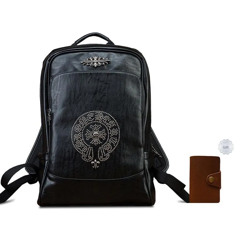 Simple&nature Cow Leather Backpack Medium Size Men's Black