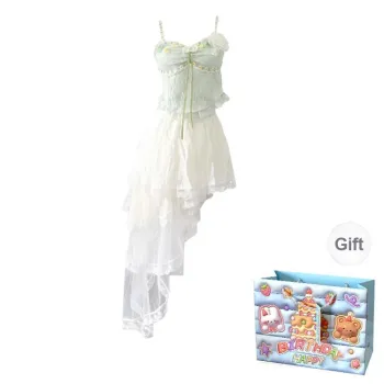 TWOPLUMGIRLS Two Piece Skirt Sets Women's Green+White