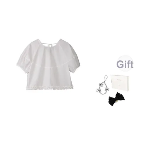 Fstudio Корейский стиль 100% хлопок Круглый вырез Универсальный Рукав-фонарик Короткий рукав Футболка Женская Белая