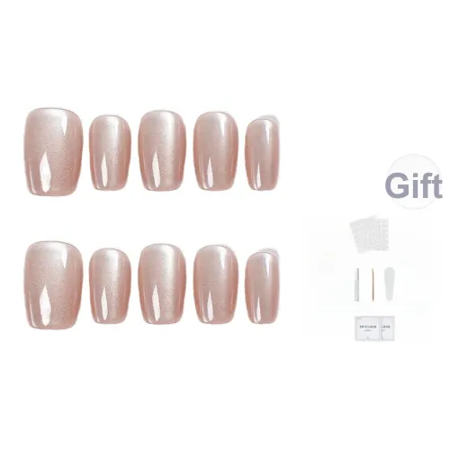 AIDINGQI Нежно-розовый Стекло Кошачий глаз Искра False Nail Короткий LADDER Телесный Градиентный 15mm