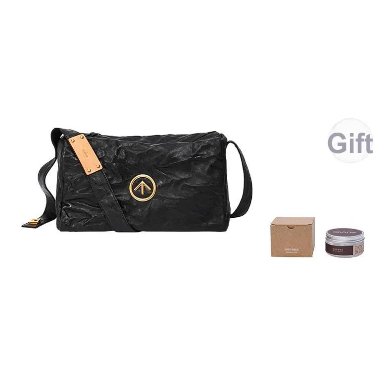 GROTTO Растительное дубление Плиссированный Овчина Сумки через плечо Стандартный Унисекс Черный