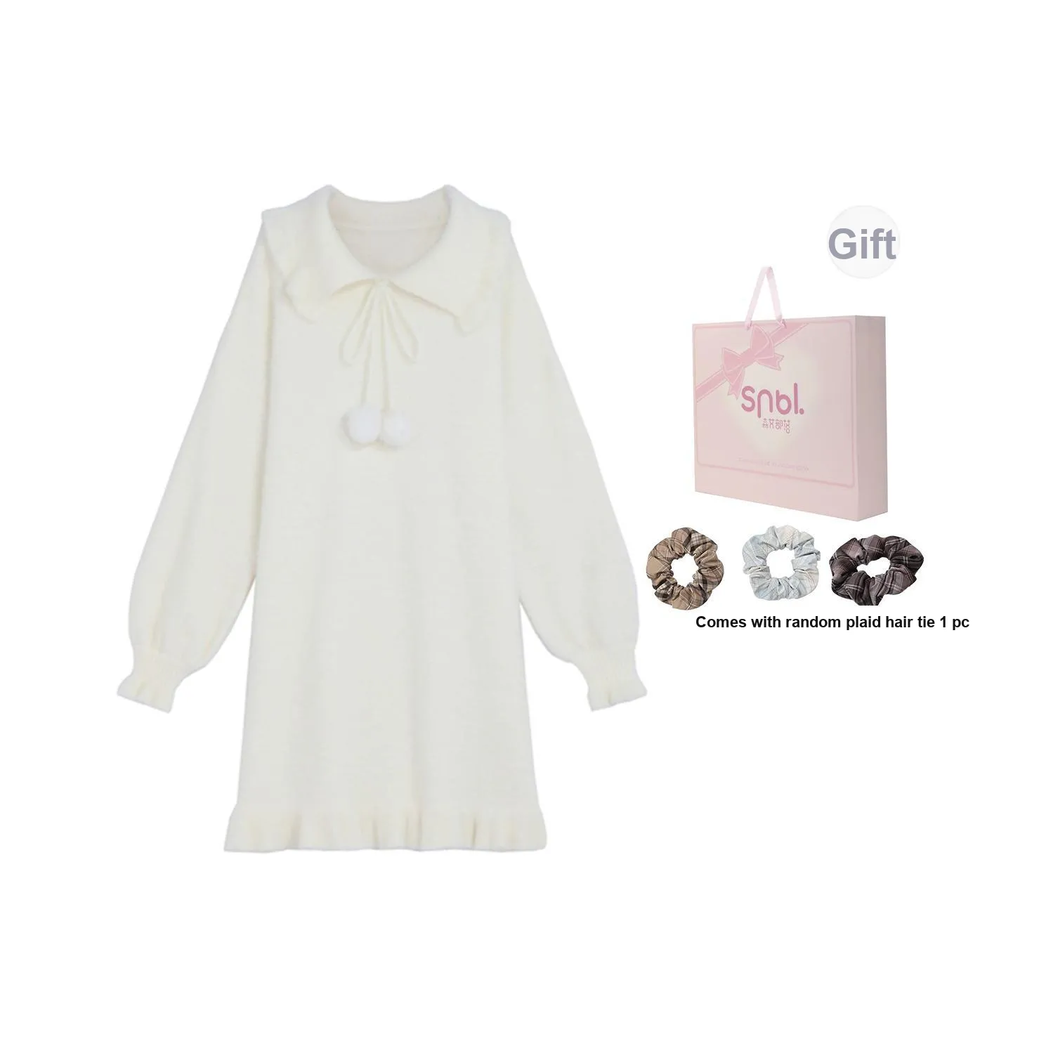 SNBL Длинный рукав Юбка Свободный крой Осенний и Зимний Женская Белая