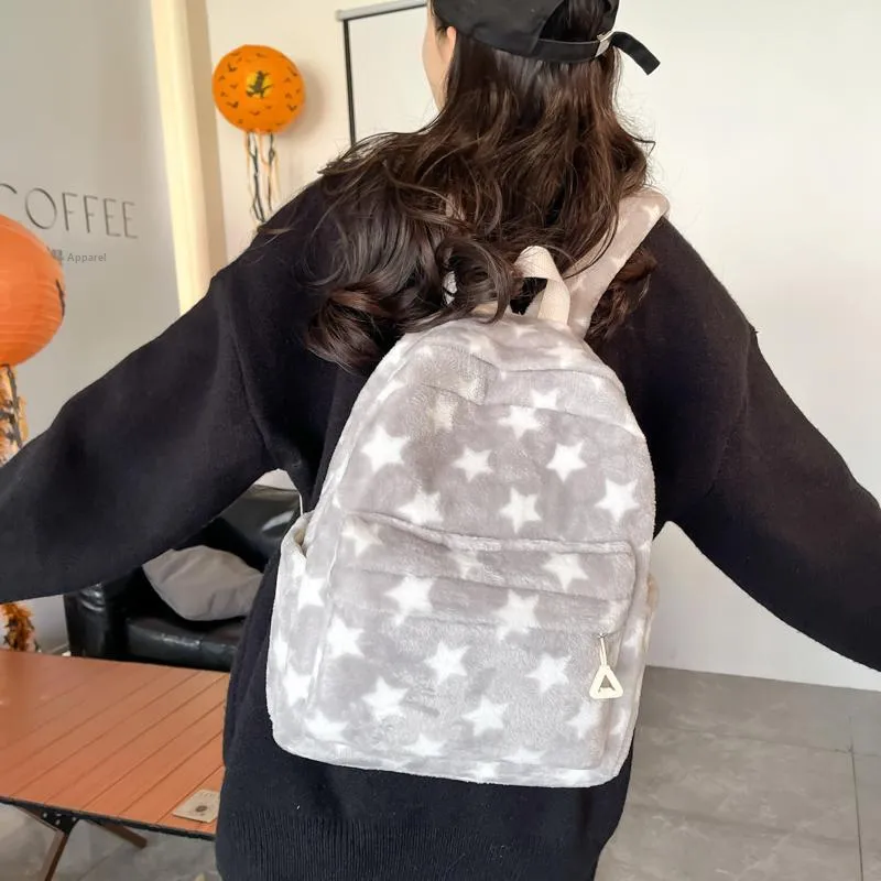 Dusen Kangaroo Velour Backpack Women's Gray/Blue/Coffee-2