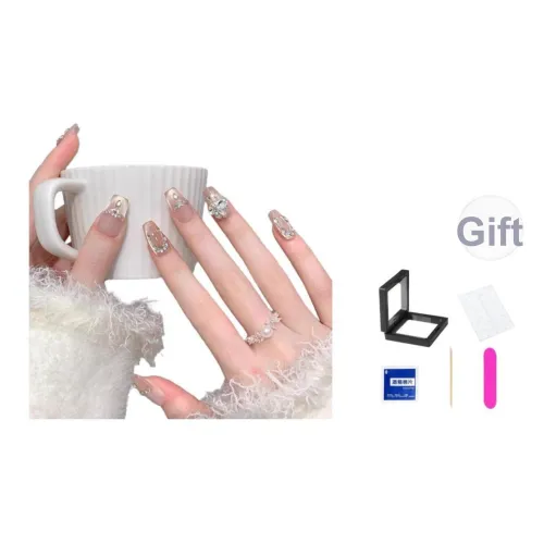 XNTX Гуайява Кошачий глаз Роскошь Премиум Сверкающий страз False Nail Короткий LADDER Розовые оттенки Телесный Coquette