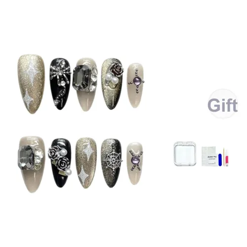 JINGCHANXUE Темно-ночная звезда розовый False Nail миндаль горячая девушка стиль градиент кошачий глаз 16 мм