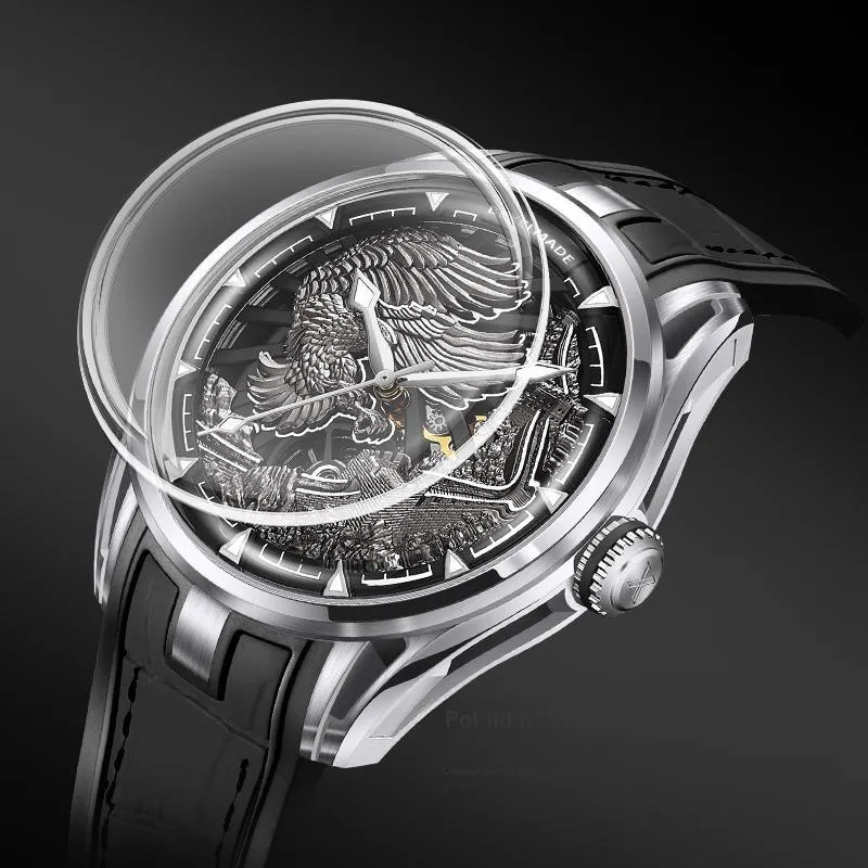 BEXEI Prosperous Journey Collection Automatic Mechanical Movement Rubber Strap Chinese Watches Men's Watches Black Dial-4