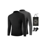 Mock Neck Fleece-Lined 2 Pack (Black+Dark Gray) with 2 Pack Socks+Shopping Bag Included