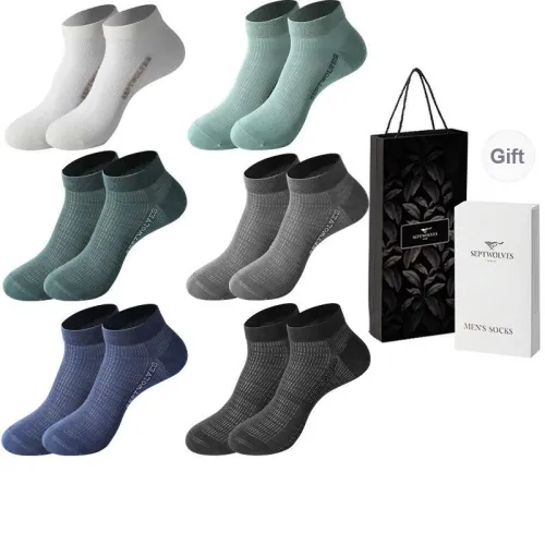 SEPTWOLVES Ankle Socks Men's 6 Pack Gift Box Set+Shopping Bag