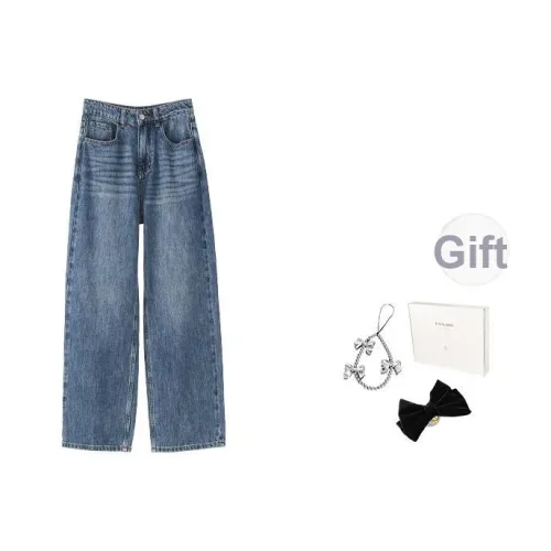 Fstudio Early AUTUMN Корейский стиль Винтаж Прямой крой Утягивающий 100% хлопок Повседневный Джинсы Женские