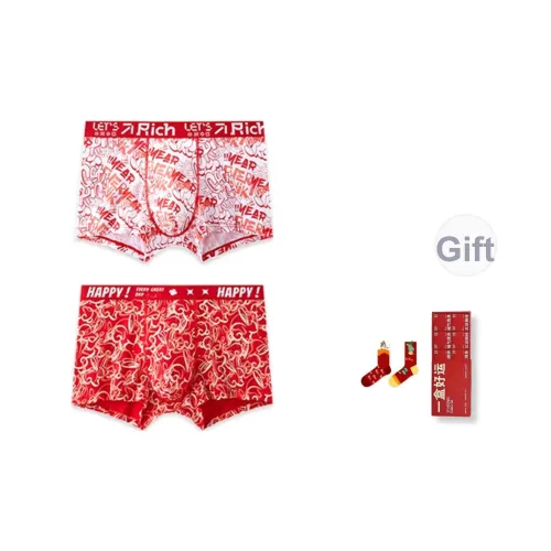 Miss Polly Зодиакальный год Красные трусы [Включает 2 шт носков + изысканная шкатулка] Мужские боксеры