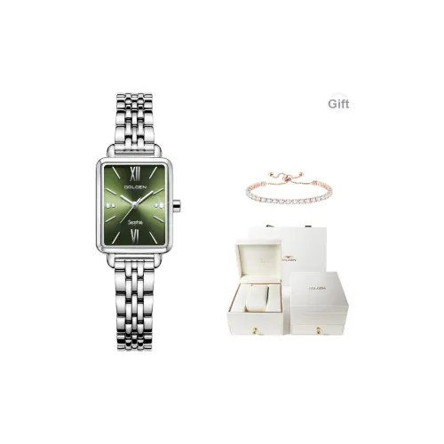 GOLGEN Кварцевый механизм ремешок из нержавеющей стали женские часы зеленый циферблат