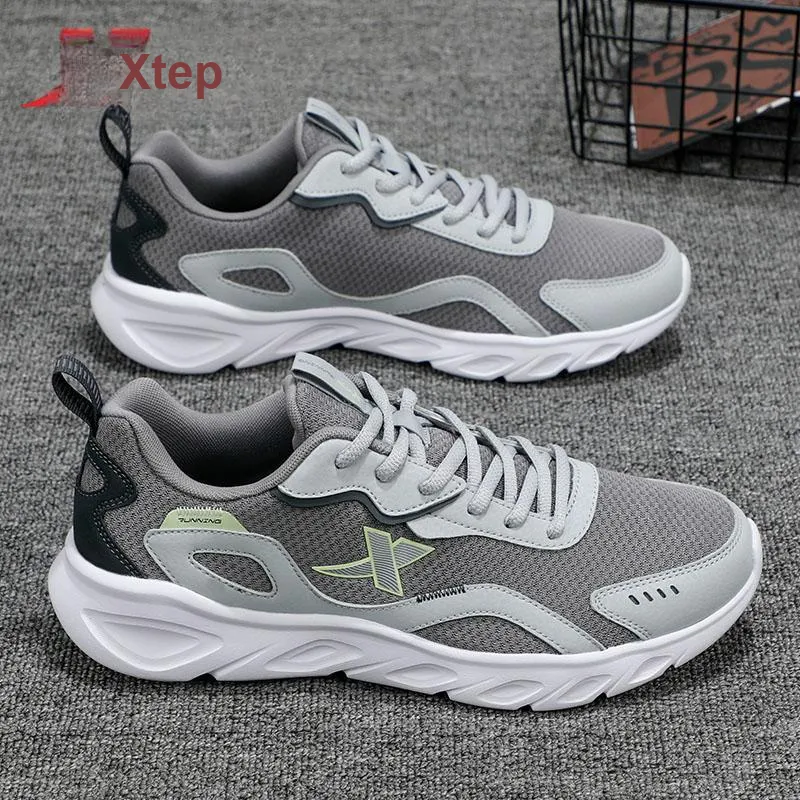 XTEP Breathable Lightweight Low Top Running Shoes Men's Smoke Gray/Smoke Gray/Coal Black-9