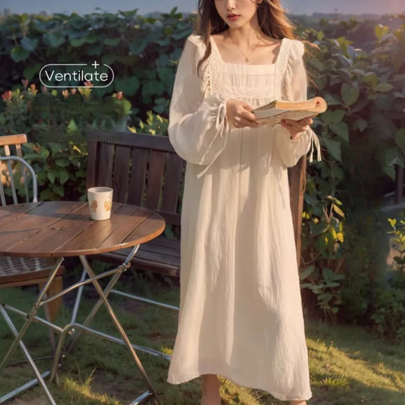 Yalu Nightgown Women's Apricot Lace Trim-2