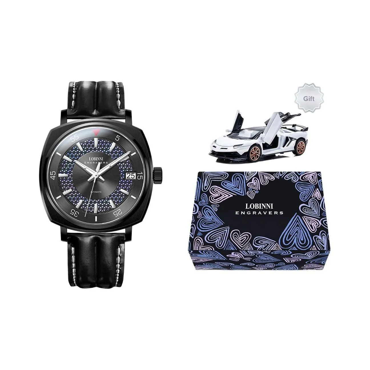 LOBINNI L Автоматический Механический Механизм Естественная Кожа Ремешок Часы Мужские Черный Циферблат