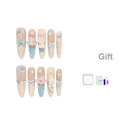 JINGCHANXUE [Хлопковая конфета Остров] 3D-эффект Медвежонок False Nail Длинный Милый Градиентный Бант 20мм