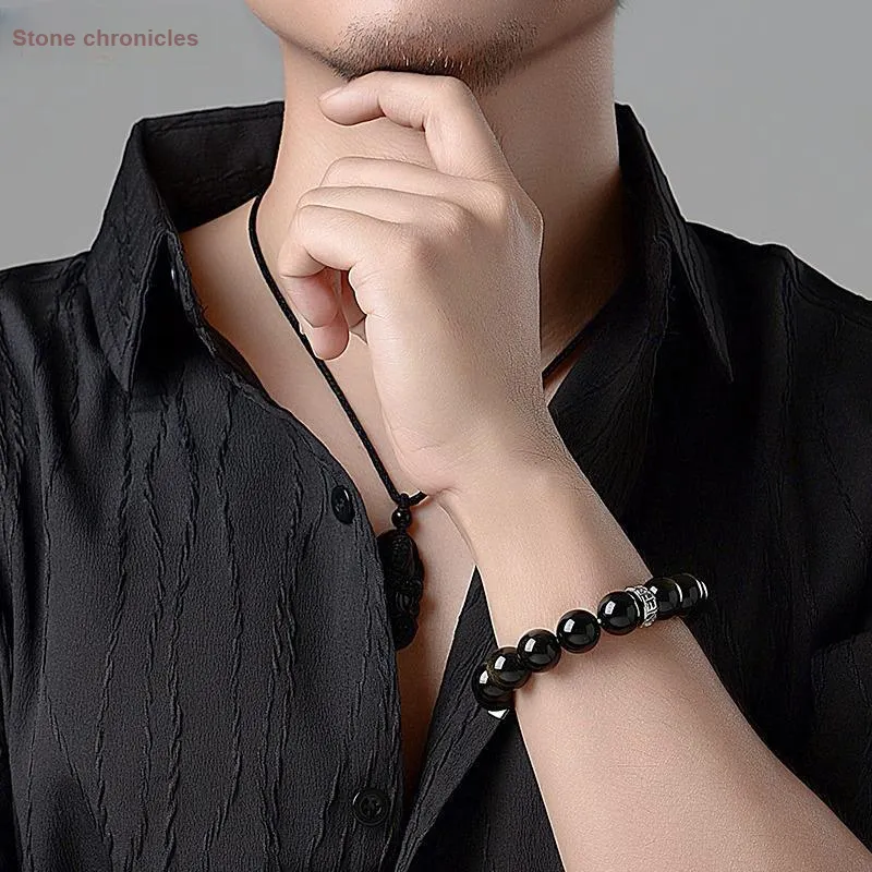 Stone Notes Obsidian Bracelets Unisex-3