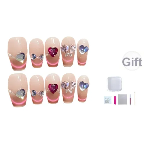 A Few More Cute Розовый'S Story False Nail QUARTER Короткий Wa Very Короткий Ladders Прозрачный Телесный Rhinestone Embellished