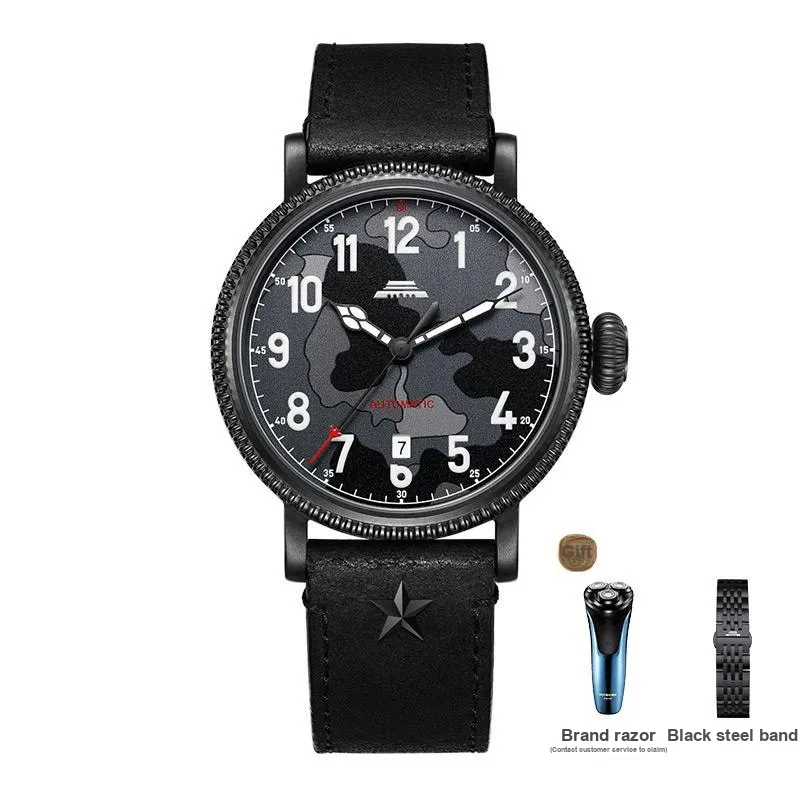 Beijing Fork Series Automatic Mechanical Movement Genuine Leather Strap Watch Men's Watches Gray Dial-11